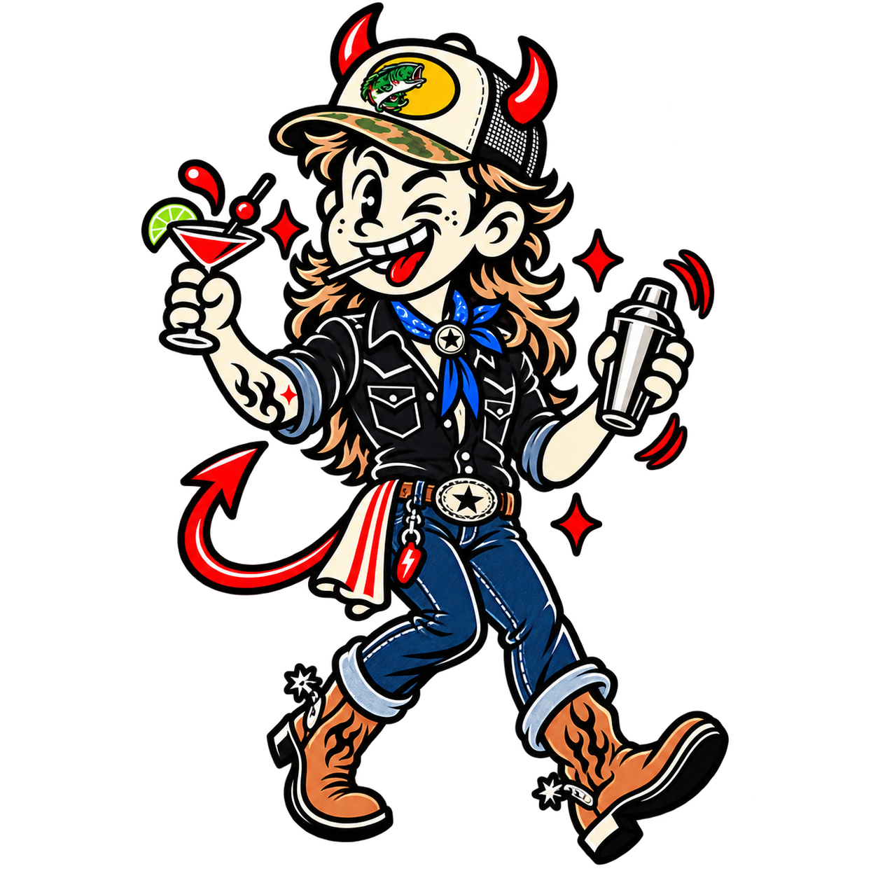 Sinners Bar Co. mascot in western outfit
